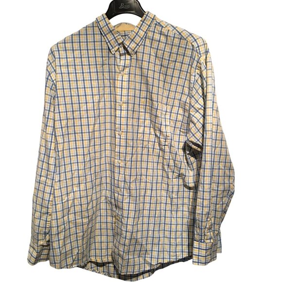 IZOD Mens Shirt Button Down Long Sleeves Blue/Yellow/White Plaid Pocket Size XXL - Picture 1 of 4
